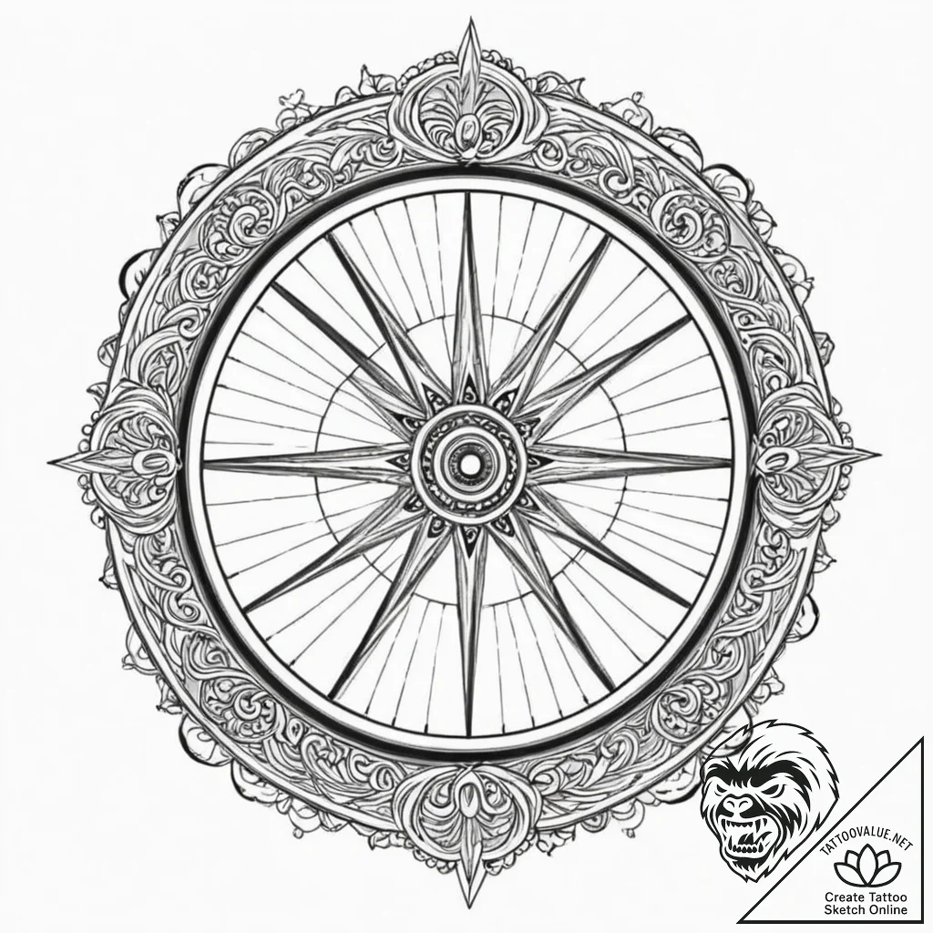 A classic bicycle wheel, movement,, ink illus... - tattoo sketch (№1752582251_0, 15.07.2025 12:24) — tattoovalue.net