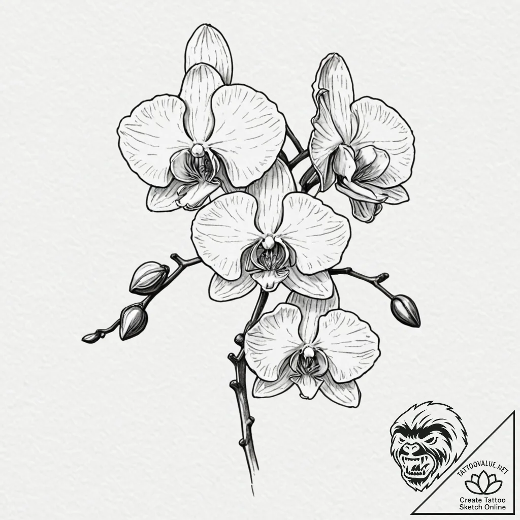 Orchid - tattoo sketch (№1752582506_0, 15.07.2025 12:28) — tattoovalue.net