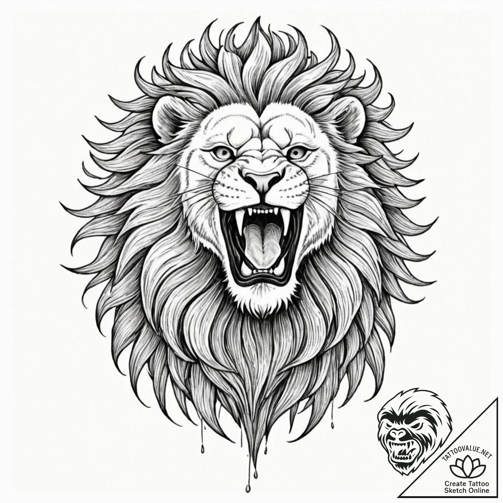 Angelic lion roaring at eclipse, concept art... - tattoo sketch (№1752582590_0, 15.07.2025 12:29) — tattoovalue.net