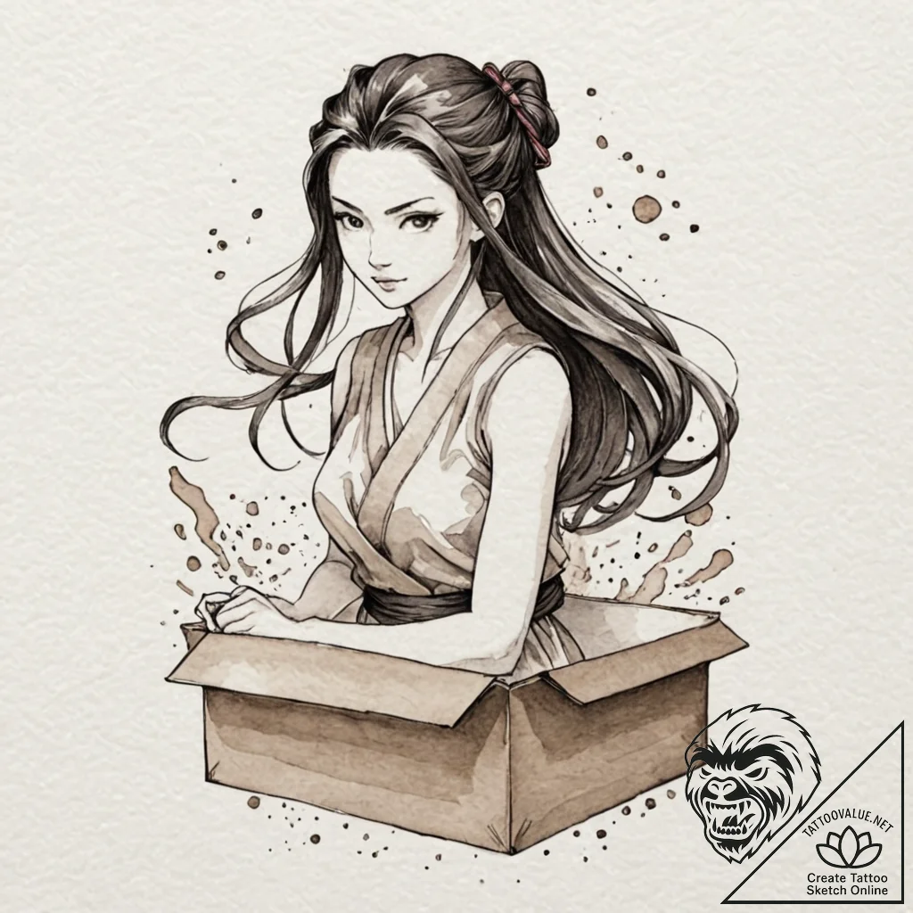 Nezuko in her box from demon slayer, tattoo d... - tattoo sketch (№1752582845_0, 15.07.2025 12:34) — tattoovalue.net
