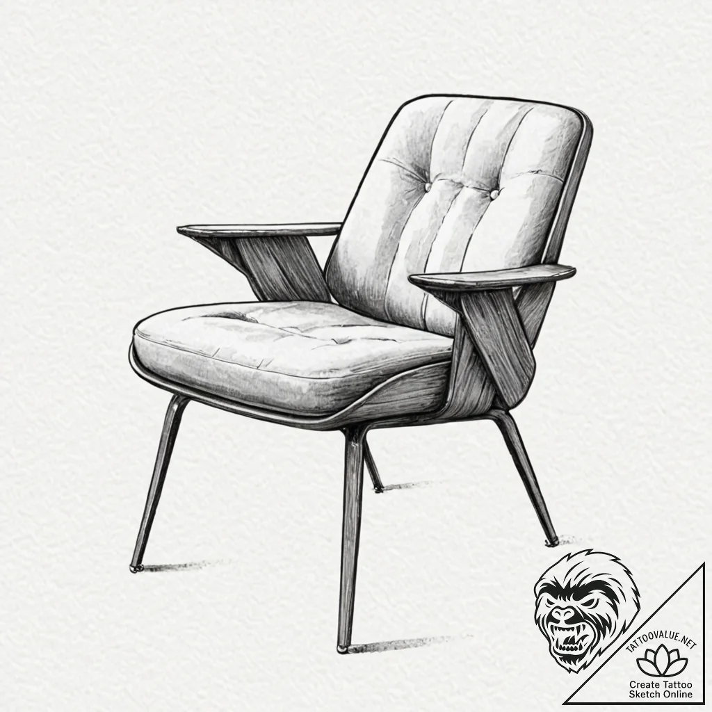 Mid-century modern chair, symbolizing classic... - tattoo sketch (№1752586819_0, 15.07.2025 13:40) — tattoovalue.net