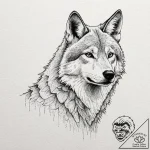 Ashen wolf with burned fur, ink illustration… – tattoo sketch (№1752586897_0, 15.07.2025 13:41) — tattoovalue.net
