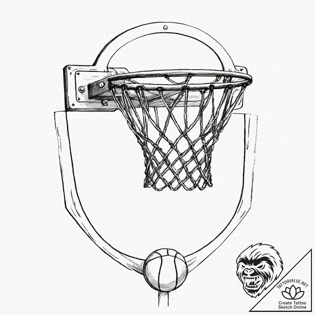 A classic basketball hoop, athletic,, tattoo... - tattoo sketch (№1752587389_0, 15.07.2025 13:49) — tattoovalue.net