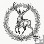 Burning stag leaping through ring of fire, ta… – tattoo sketch (№1752587901_0, 15.07.2025 13:58) — tattoovalue.net