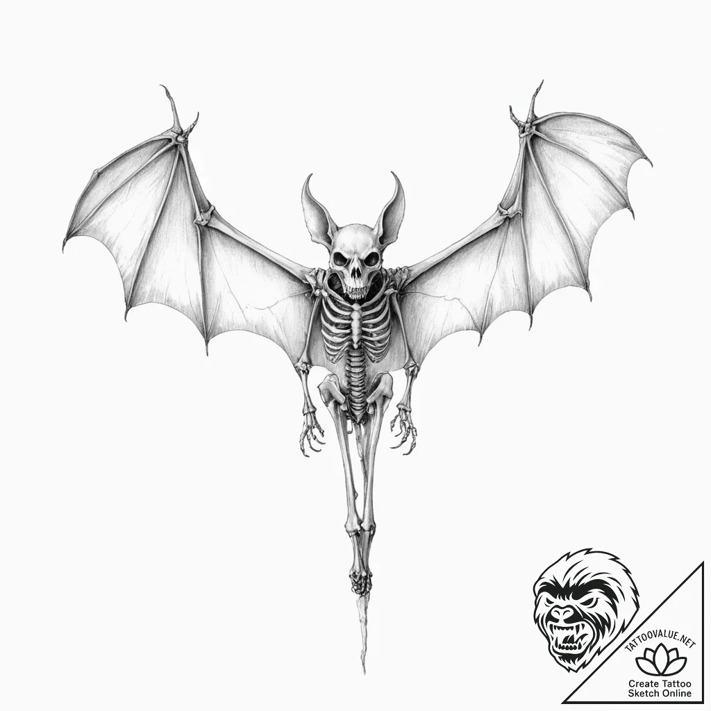 A bat skeleton - tattoo sketch (№1752587986_0, 15.07.2025 13:59) — tattoovalue.net