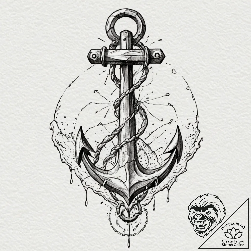 Anchor shattered with cracks, artistic tattoo... - tattoo sketch (№1752588579_0, 15.07.2025 14:09) — tattoovalue.net