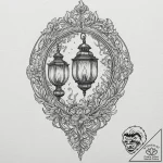 Lantern burning with twin flames, tattoo line… – tattoo sketch (№1752588835_0, 15.07.2025 14:13) — tattoovalue.net