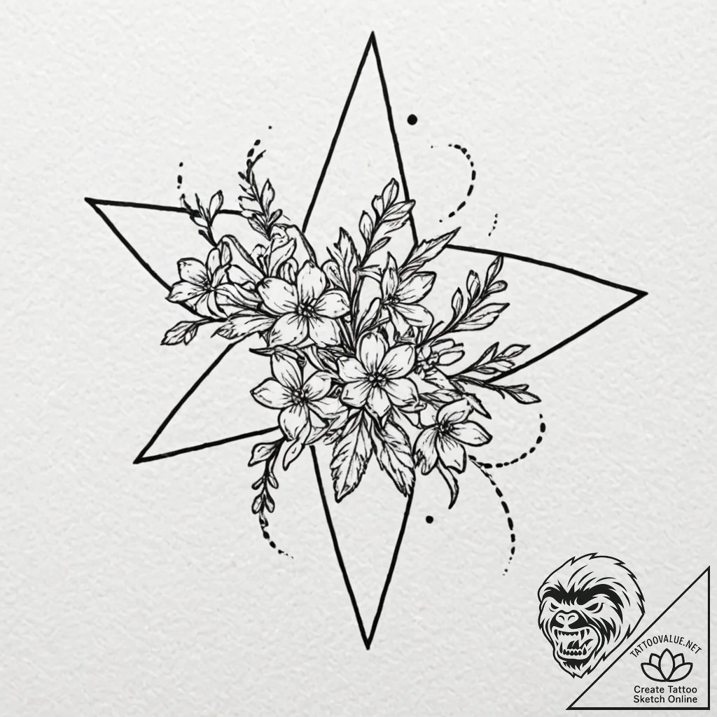 Shooting star leaving a trail of forget-me-no... - tattoo sketch (№1752589435_0, 15.07.2025 14:23) — tattoovalue.net