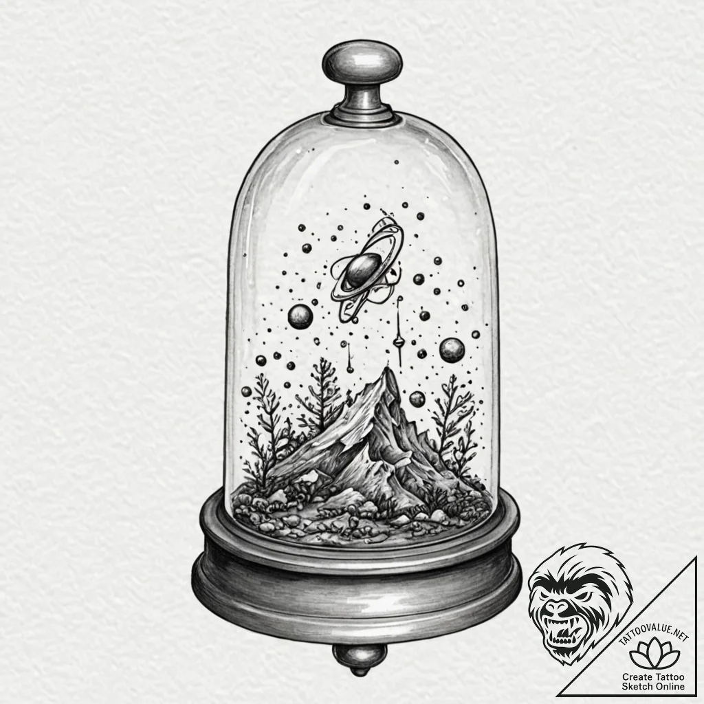 Bell jar containing a miniature, dying galaxy... - tattoo sketch (№1752589519_0, 15.07.2025 14:25) — tattoovalue.net