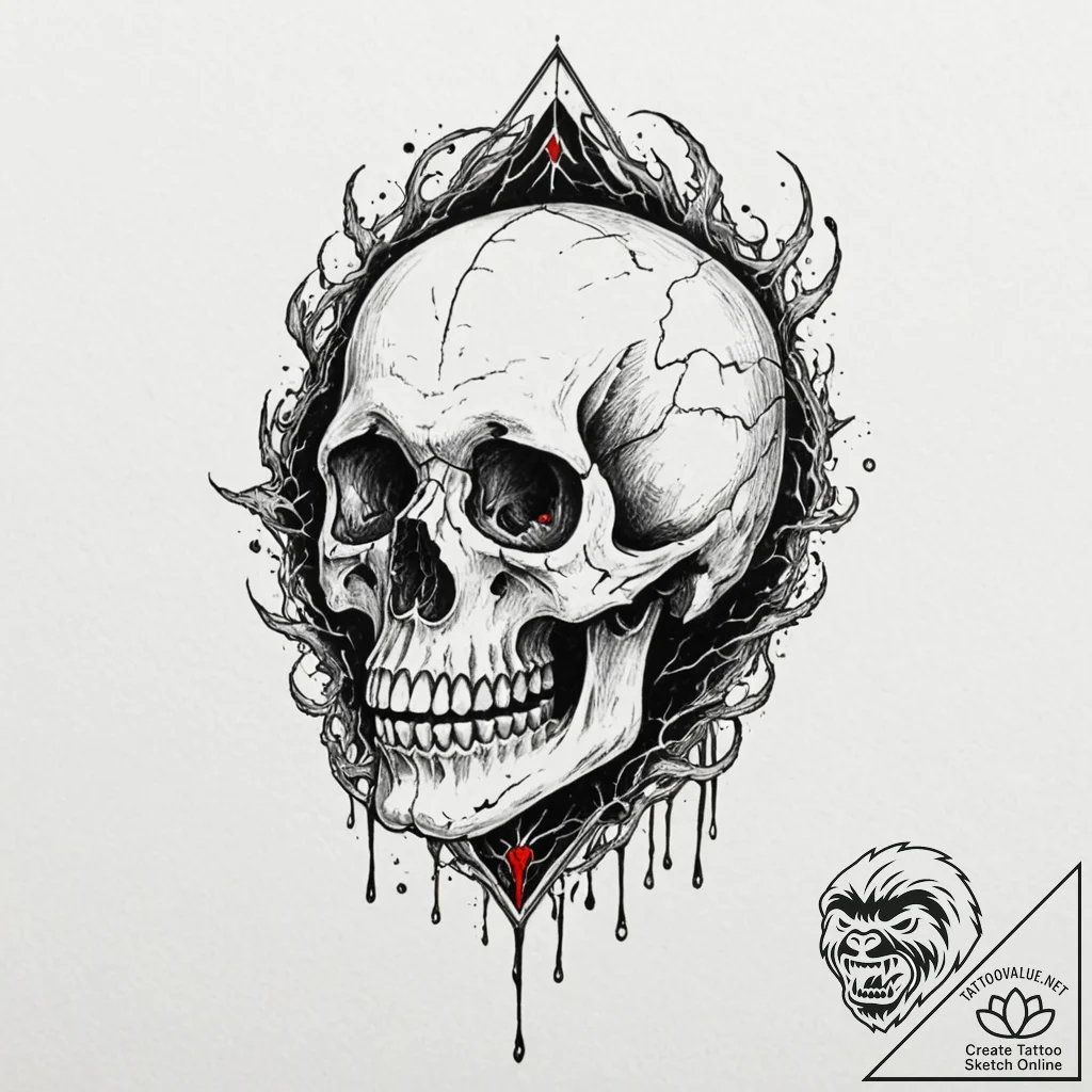 Crystal skull floating in void, tattoo sketch... - tattoo sketch (№1752590114_0, 15.07.2025 14:35) — tattoovalue.net
