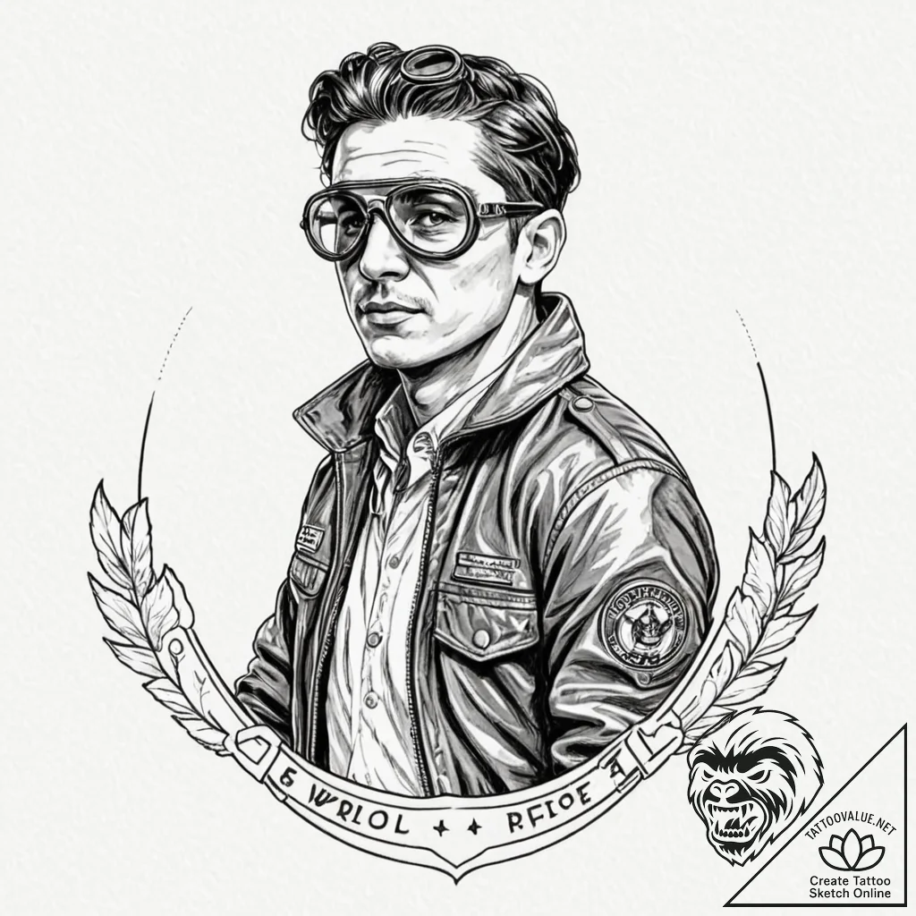 World war ii pilot's leather jacket and goggl... - tattoo sketch (№1752590629_0, 15.07.2025 14:43) — tattoovalue.net