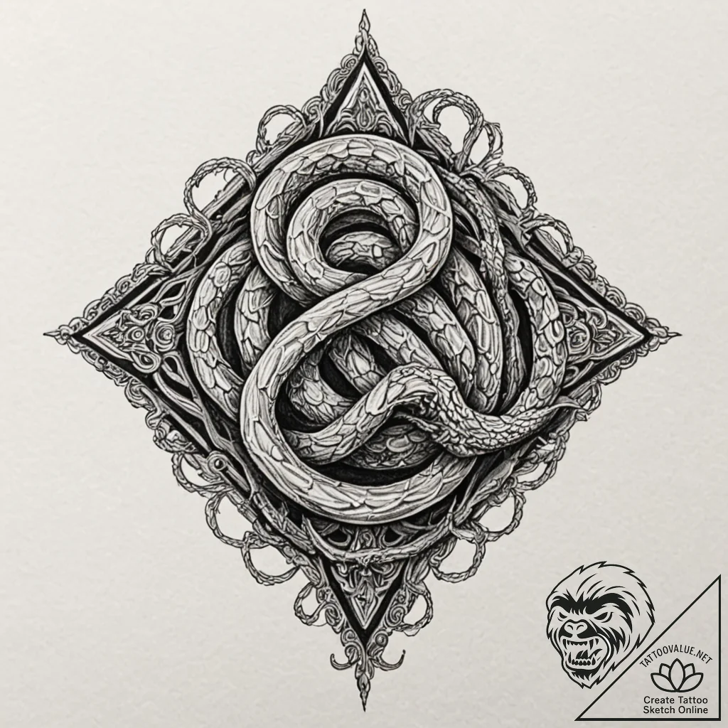Hallowed serpent through spectral rift, tatto... - tattoo sketch (№1752590713_0, 15.07.2025 14:45) — tattoovalue.net
