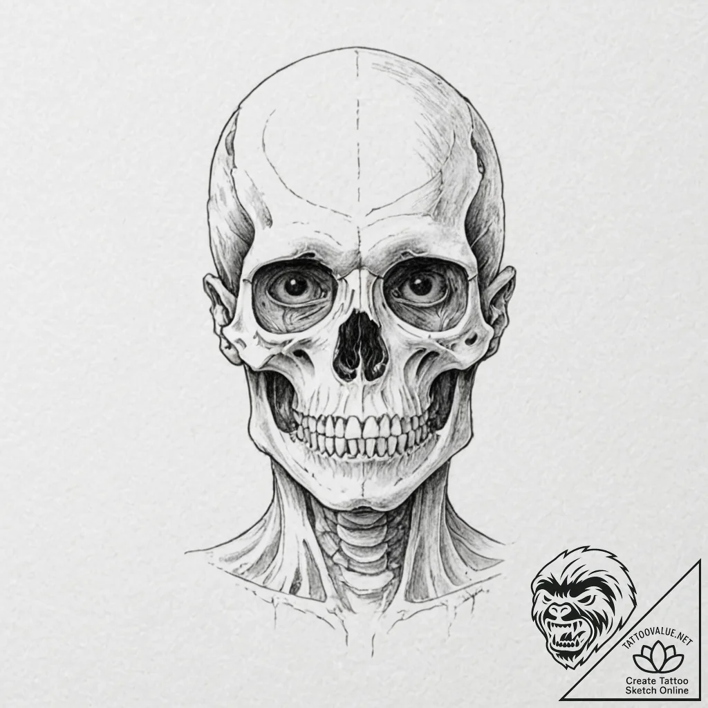 A half-human, half-skeleton face - tattoo sketch (№1752591142_0, 15.07.2025 14:52) — tattoovalue.net