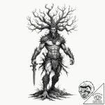 Ent (walking tree) as a gnarled, ancient warr… – tattoo sketch (№1752591312_0, 15.07.2025 14:55) — tattoovalue.net