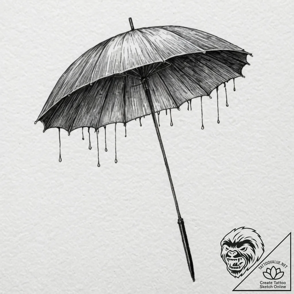 Parasol torn by spectral storm, ink illustrat... - tattoo sketch (№1752591738_0, 15.07.2025 15:02) — tattoovalue.net