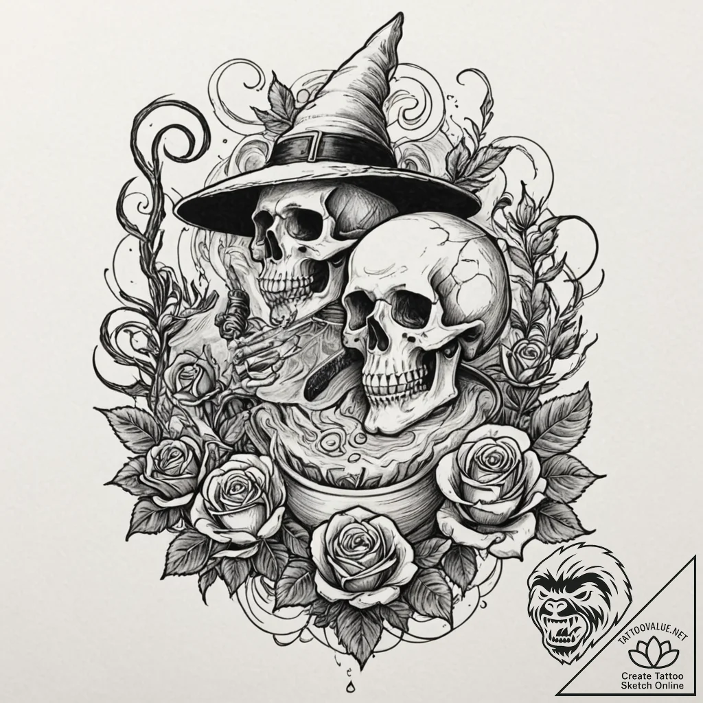 Gnarled hand of a witch brewing a potion, con... - tattoo sketch (№1752592587_0, 15.07.2025 15:16) — tattoovalue.net