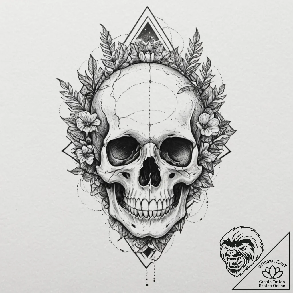 Quartz crystal growing from skull, tattoo dra... - tattoo sketch (№1752592666_0, 15.07.2025 15:17) — tattoovalue.net