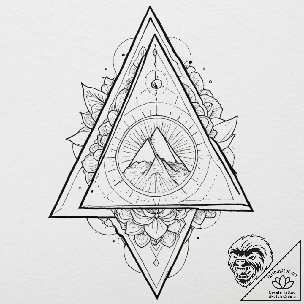 Pyramid stairway beneath eclipsed stars, tatt... - tattoo sketch (№1752592744_0, 15.07.2025 15:19) — tattoovalue.net