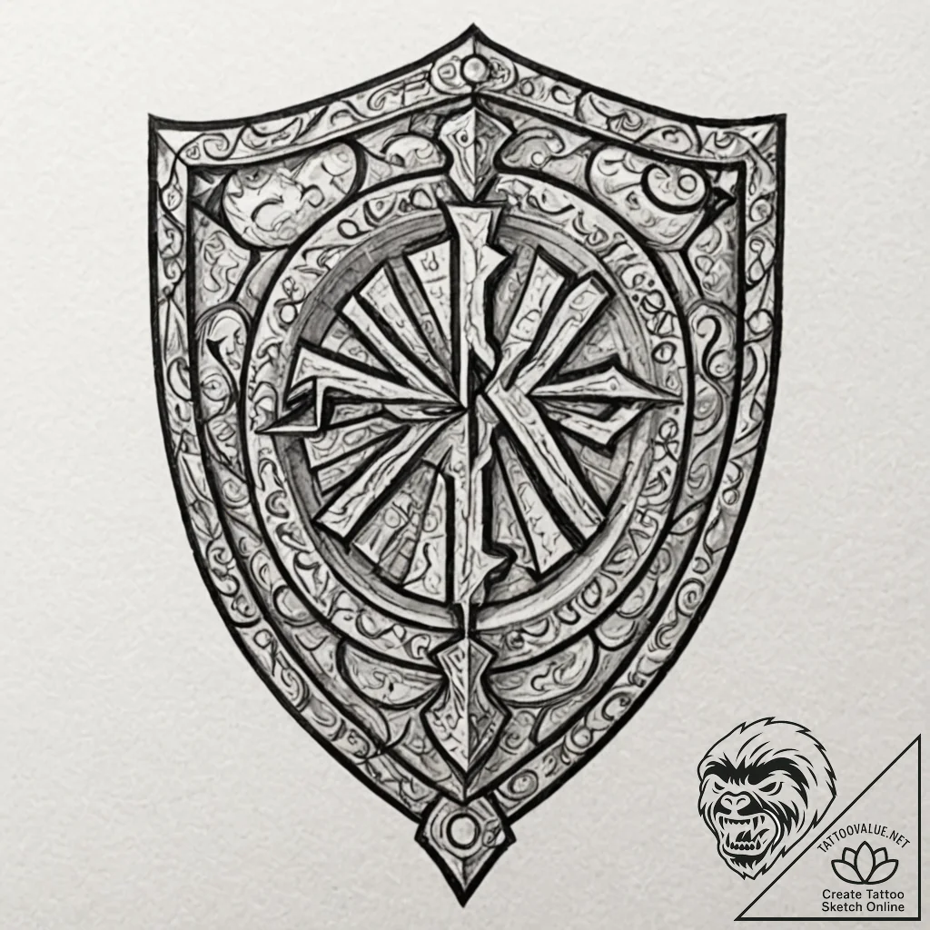 Ancient shield with faded runes, tattoo drawi... - tattoo sketch (№1752592822_0, 15.07.2025 15:20) — tattoovalue.net
