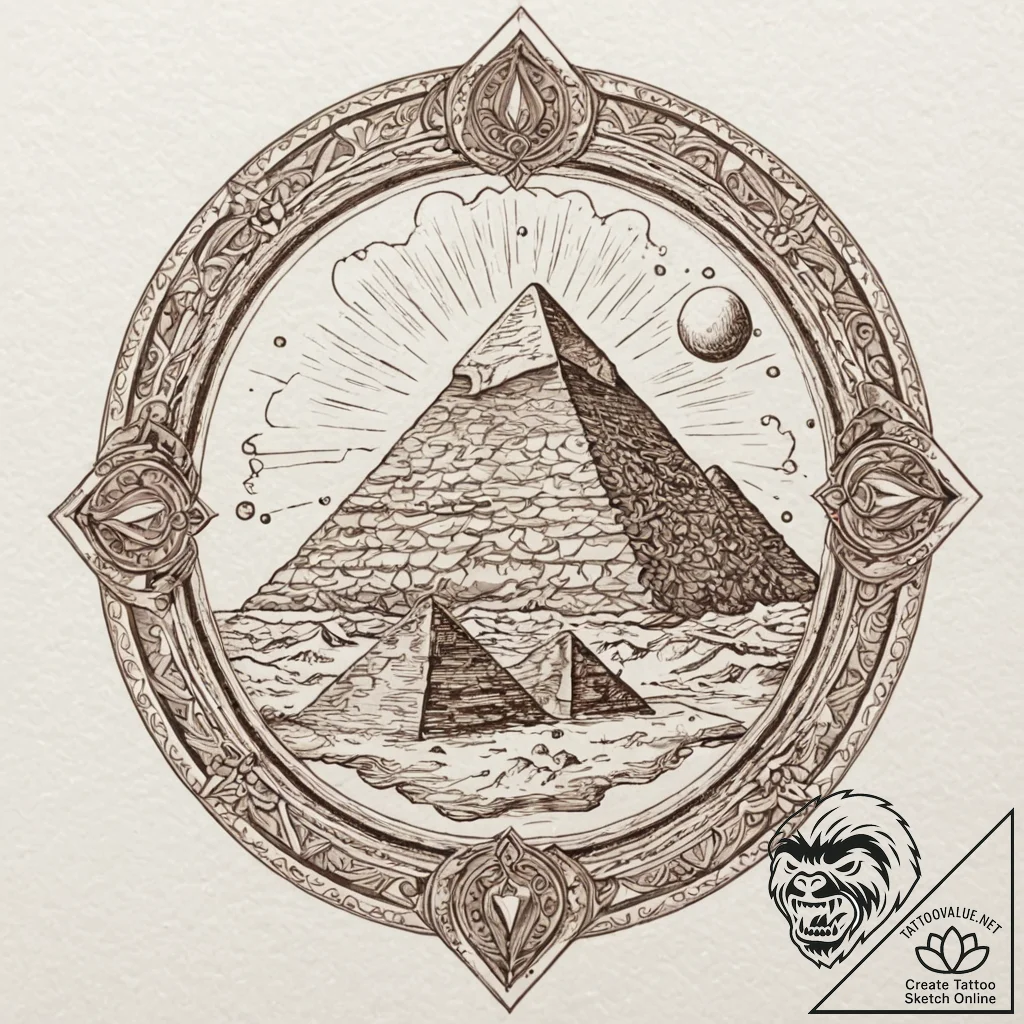 Pyramid of giza with a storm of cosmic energy... - tattoo sketch (№1752593202_0, 15.07.2025 15:26) — tattoovalue.net