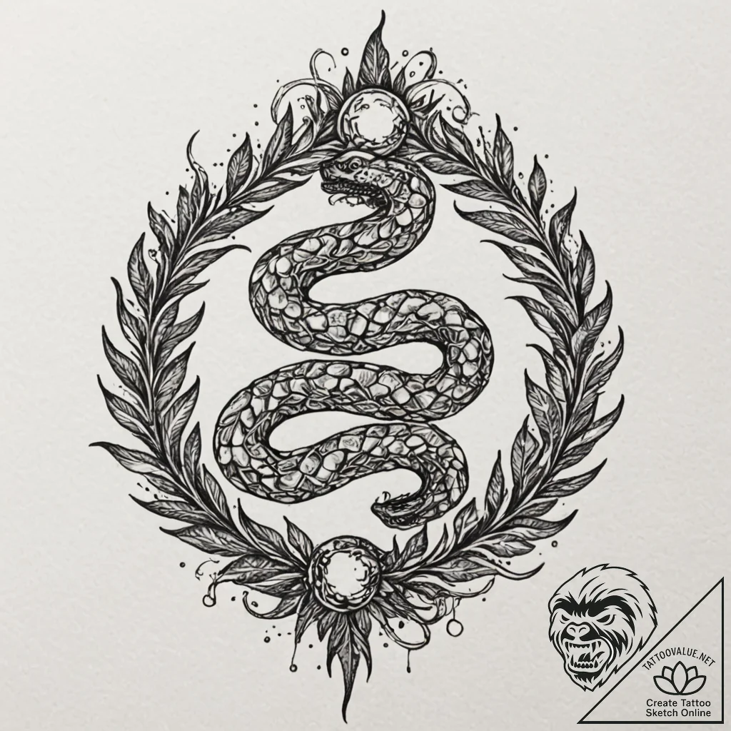 Meteor serpent crowned with roots, concept ar... - tattoo sketch (№1752593465_0, 15.07.2025 15:31) — tattoovalue.net