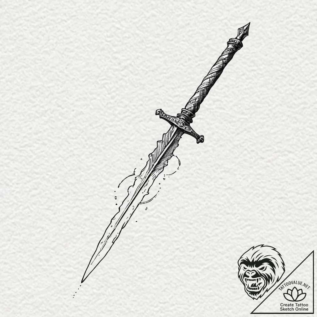 Dagger frozen mid-air, ink illustration for t... - tattoo sketch (№1752593554_0, 15.07.2025 15:32) — tattoovalue.net