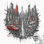 A window looking out onto a cyberpunk city, t… – tattoo sketch (№1752596007_0, 15.07.2025 16:13) — tattoovalue.net