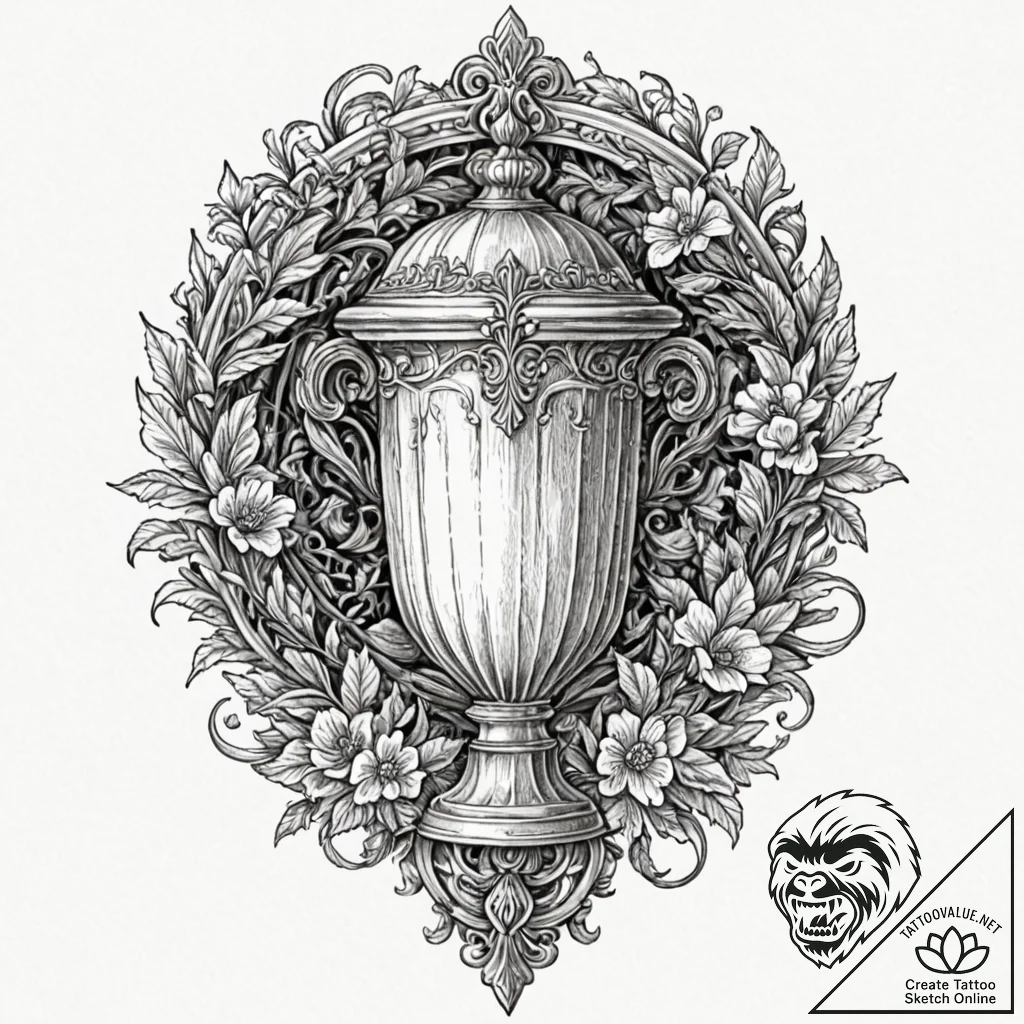 Urn, classical greek style, depicting a heroi... - tattoo sketch (№1752596164_0, 15.07.2025 16:16) — tattoovalue.net