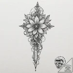 Dagger within thorned bloom, tattoo line art,… – tattoo sketch (№1752596243_0, 15.07.2025 16:17) — tattoovalue.net