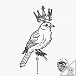 A whimsical bird with a tiny crown, regal,, t… – tattoo sketch (№1752596323_0, 15.07.2025 16:18) — tattoovalue.net
