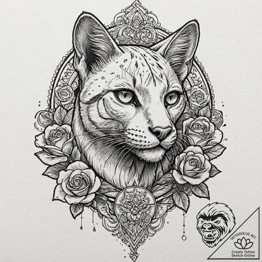 Bastet, artistic tattoo sketch, on a clean wh... - tattoo sketch (№1752596402_0, 15.07.2025 16:20) — tattoovalue.net