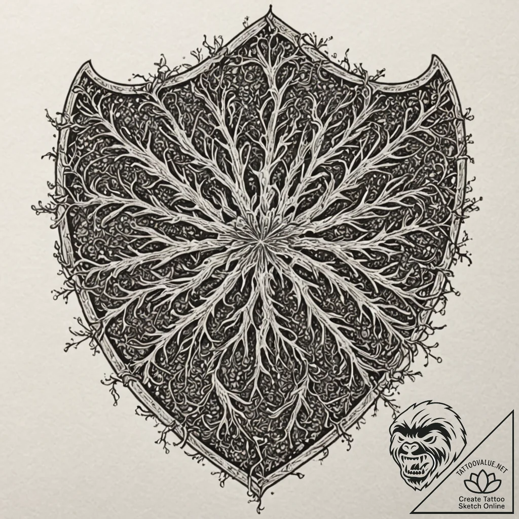 Lichen creeping across shield, tattoo drawing... - tattoo sketch (№1752596559_0, 15.07.2025 16:22) — tattoovalue.net