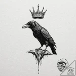Clawed raven perched on crown, tattoo line ar… – tattoo sketch (№1752596642_0, 15.07.2025 16:24) — tattoovalue.net