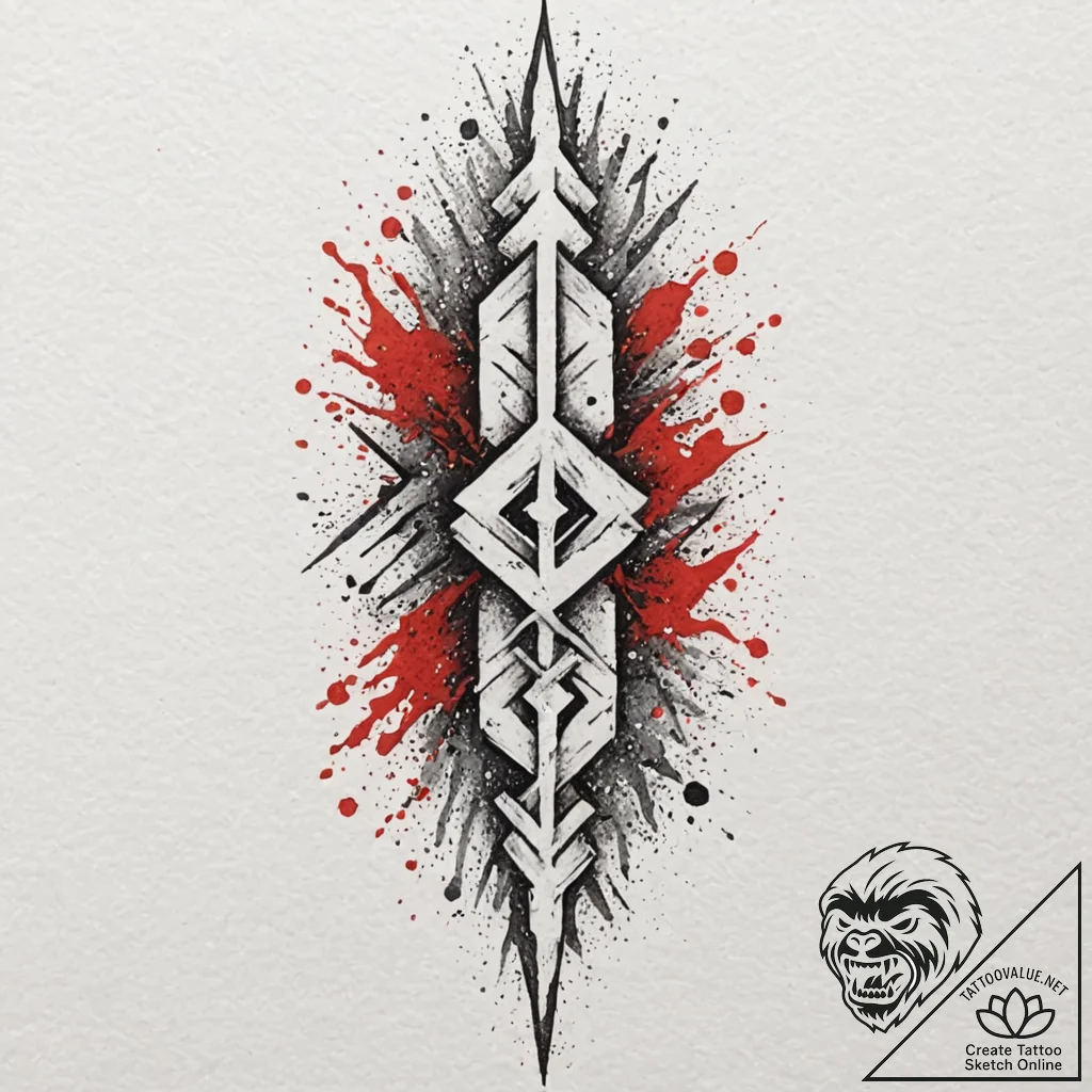 Pillar runes echoing in mist, artistic tattoo... - tattoo sketch (№1752596726_0, 15.07.2025 16:25) — tattoovalue.net