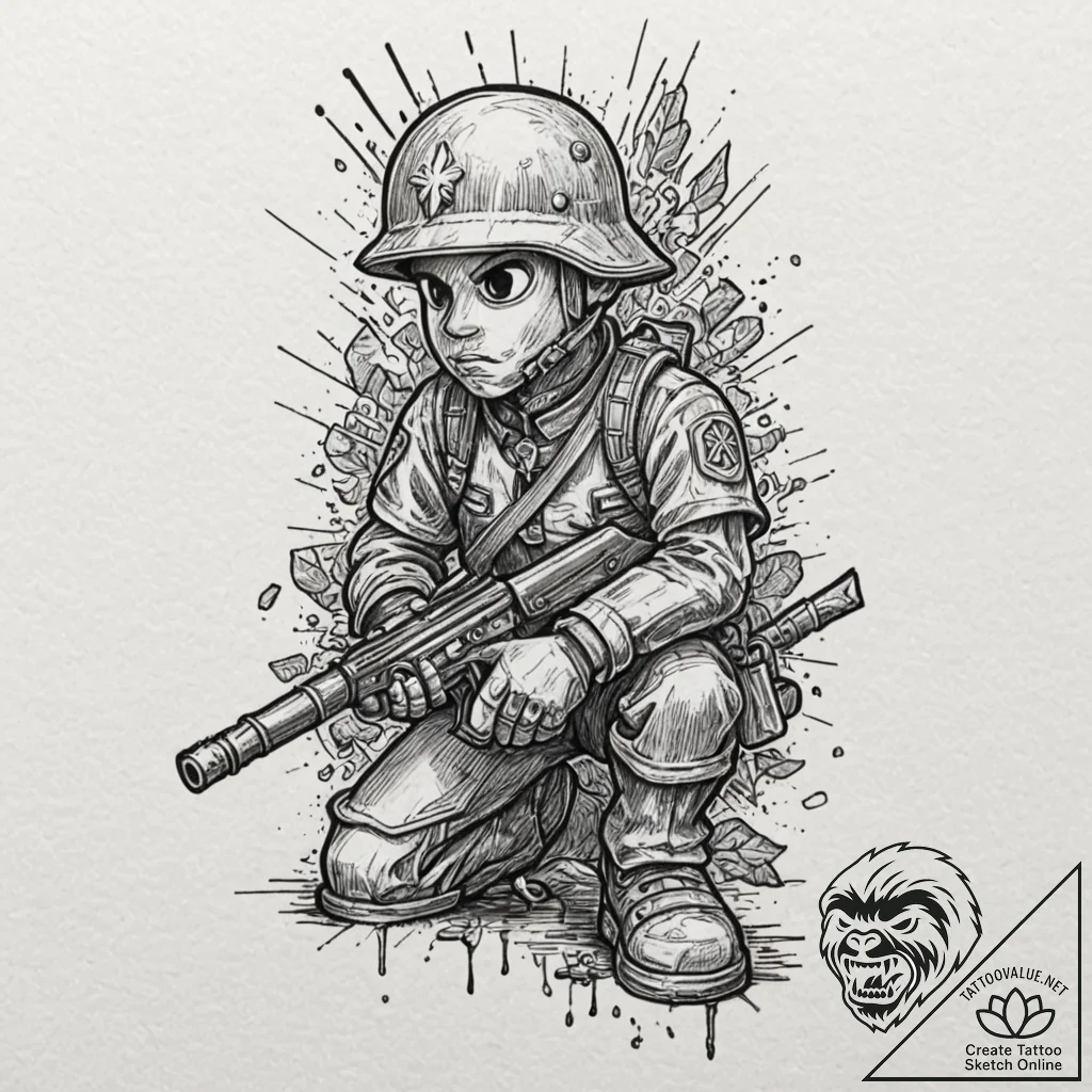 A detailed broken toy soldier, discarded,, ta... - tattoo sketch (№1752596809_0, 15.07.2025 16:26) — tattoovalue.net