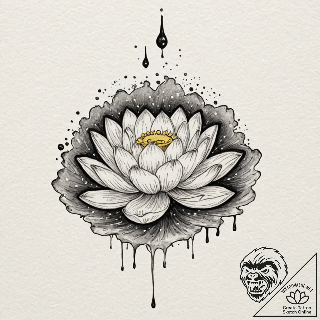 Lotus flower growing in a pool of liquid moon... - tattoo sketch (№1752597315_0, 15.07.2025 16:35) — tattoovalue.net