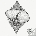 Decaying satellite dish aimed at a black star… – tattoo sketch (№1752597398_0, 15.07.2025 16:36) — tattoovalue.net