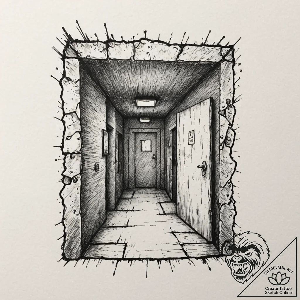 Underground bunker door, sealed and rusted, t... - tattoo sketch (№1752597483_0, 15.07.2025 16:38) — tattoovalue.net