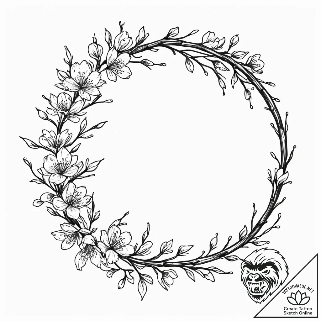 Cherry blossom branch forming a perfect circl... - tattoo sketch (№1752597567_0, 15.07.2025 16:39) — tattoovalue.net