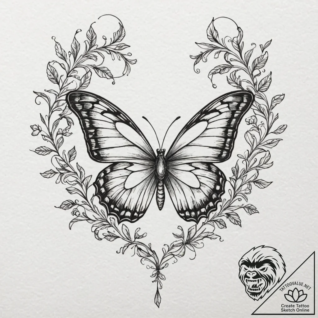 Ashen butterfly caught in thorned vines, tatt... - tattoo sketch (№1752597817_0, 15.07.2025 16:43) — tattoovalue.net