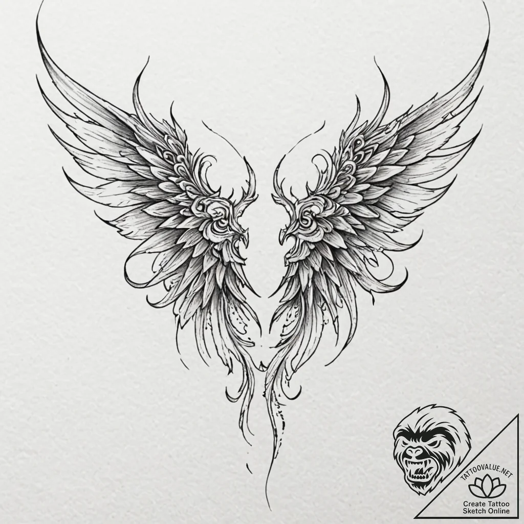 Demon wings torn apart, tattoo drawing outlin... - tattoo sketch (№1752597900_0, 15.07.2025 16:45) — tattoovalue.net