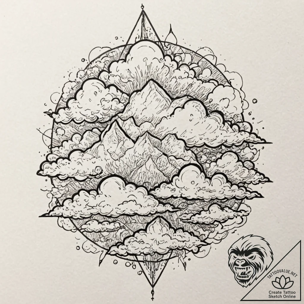 Clouds, tattoo drawing outline, moderately de... - tattoo sketch (№1752598248_0, 15.07.2025 16:50) — tattoovalue.net