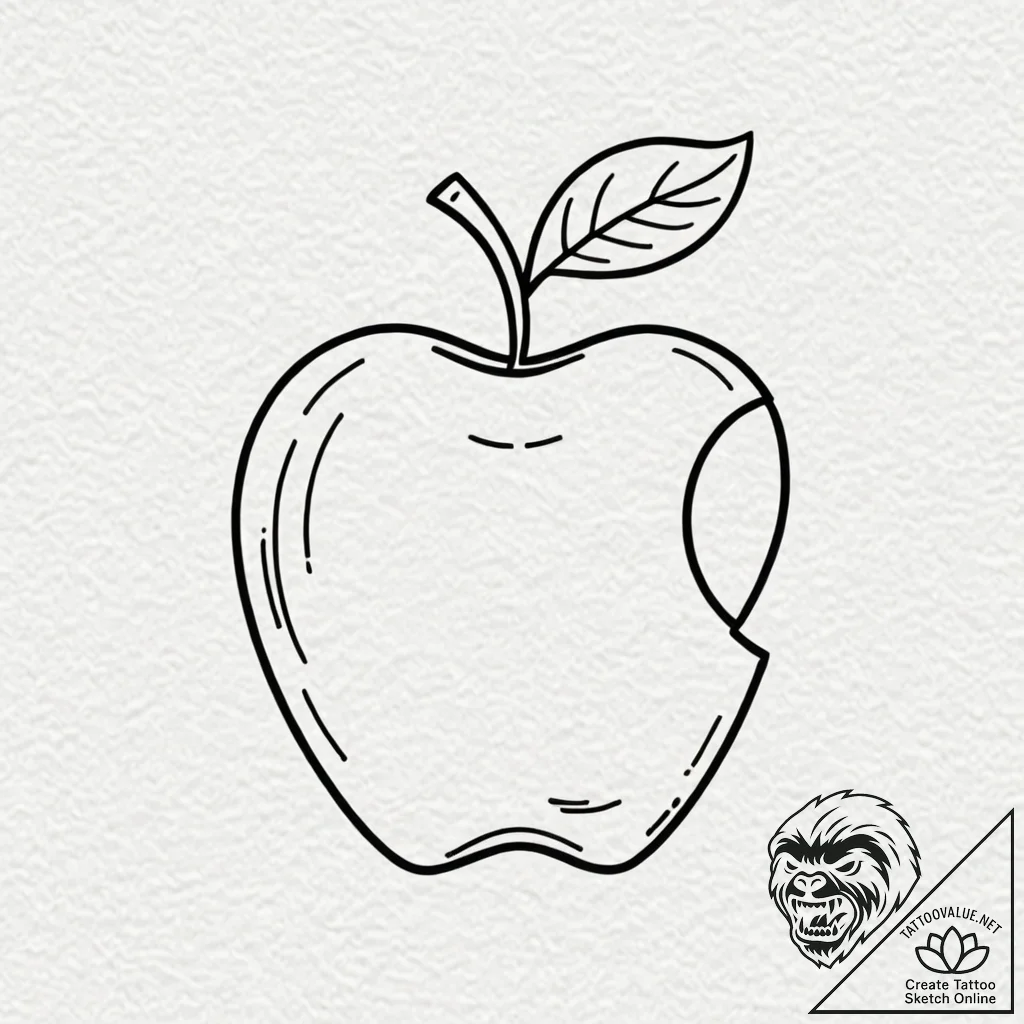 Apple, tattoo drawing outline, on a clean whi... - tattoo sketch (№1752598683_0, 15.07.2025 16:58) — tattoovalue.net