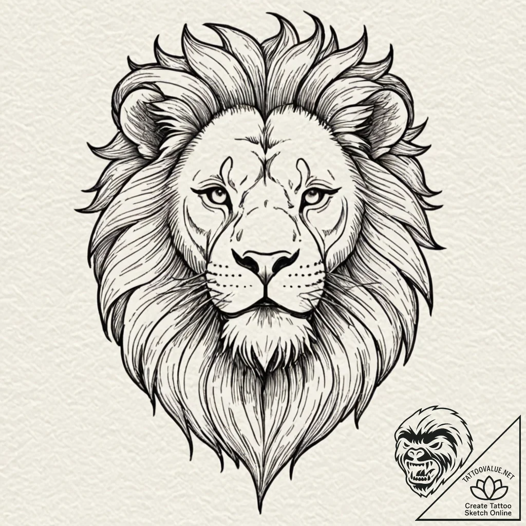 Apocalyptic lion with metal jaw, tattoo line... - tattoo sketch (№1752599637_0, 15.07.2025 17:13) — tattoovalue.net