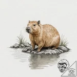 A capybara chilling in a hot spring – tattoo sketch (№1752599718_0, 15.07.2025 17:15) — tattoovalue.net