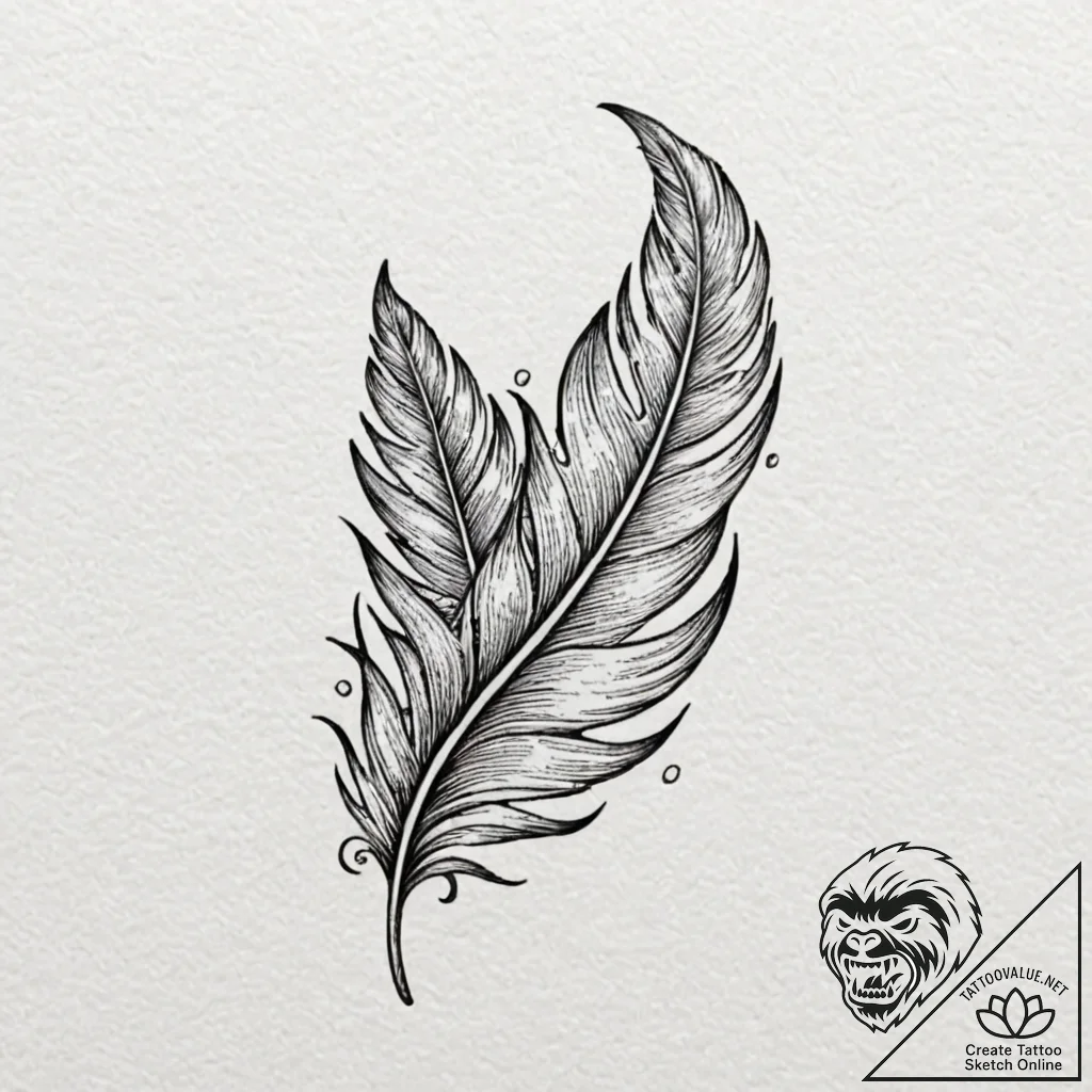 Crimson feather stained with ink, tattoo sket... - tattoo sketch (№1752599876_0, 15.07.2025 17:17) — tattoovalue.net