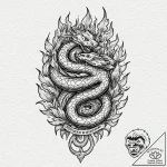 Ice flames consuming serpent, ink illustratio… – tattoo sketch (№1752609135_0, 15.07.2025 19:52) — tattoovalue.net