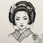 Geisha with a face of a porcelain doll, crack… – tattoo sketch (№1752609212_0, 15.07.2025 19:53) — tattoovalue.net