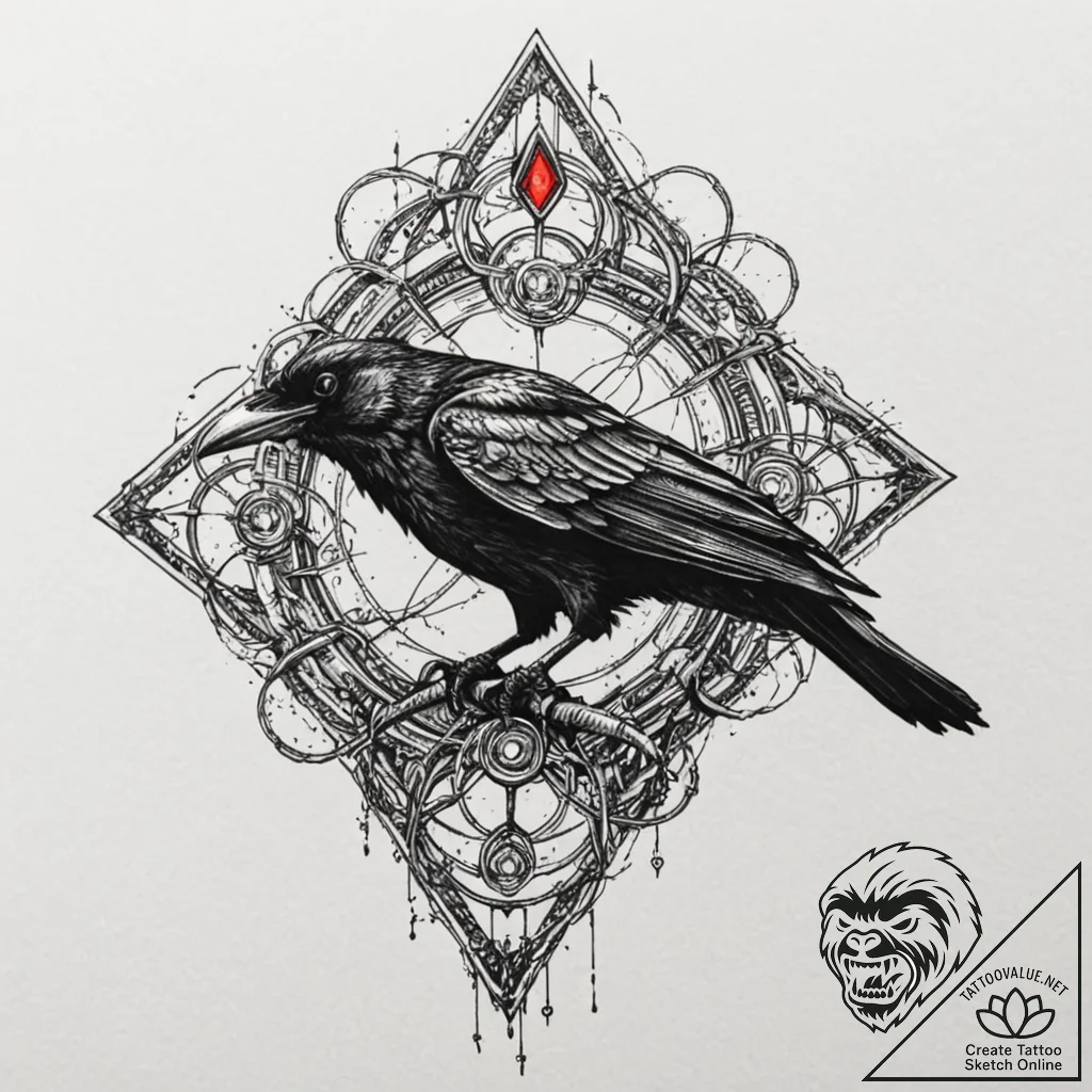 Atomic raven with neon scars, concept art for... - tattoo sketch (№1752609987_0, 15.07.2025 20:06) — tattoovalue.net