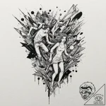 Black sandstorm hiding figures, tattoo line a… – tattoo sketch (№1752610070_0, 15.07.2025 20:07) — tattoovalue.net